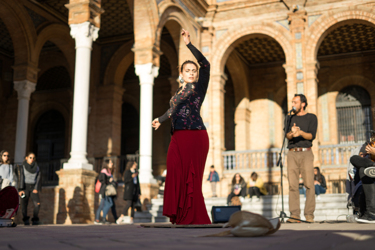 Flamenco dancer on Plaza de Espana, by Owen Hope